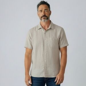 Even Tide Men's Linen Blend Short Sleeve Button Down Shirt Size Medium Regular